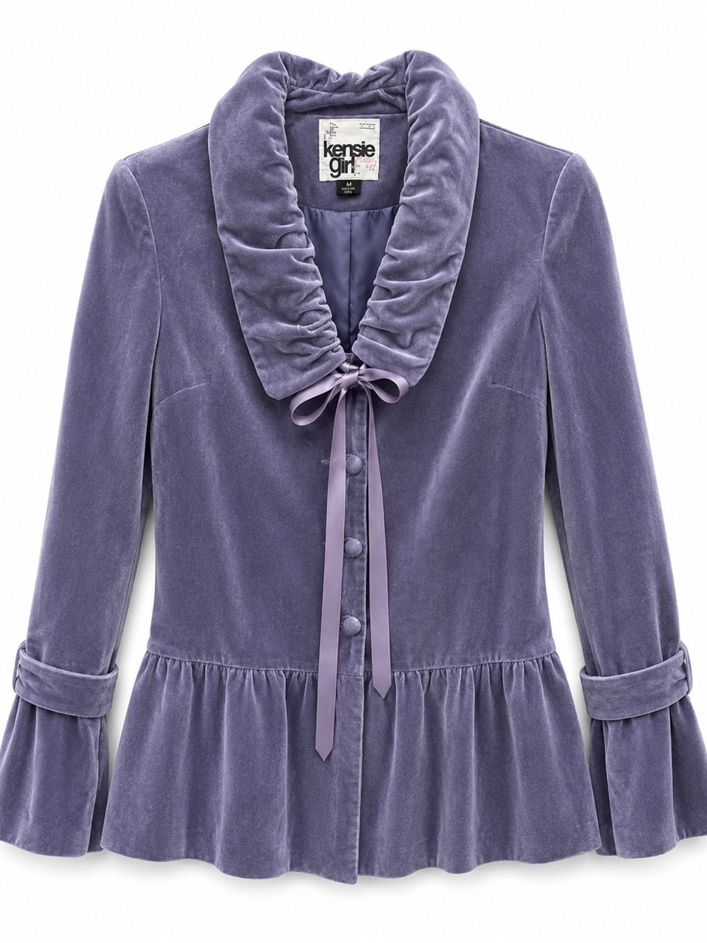 Kensie Girl Dusty Purple Velvet Peplum Blazer Fully Lined Velvet Trim Ruffled